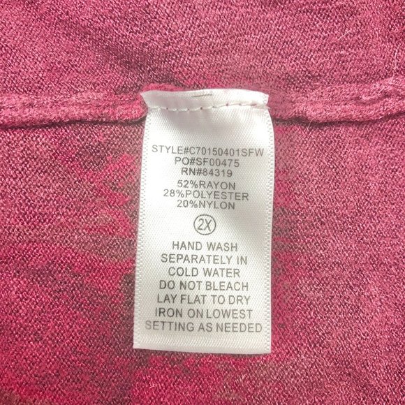 Evolution Women's 2X Burgundy Open Front Sweater Pockets Long Sleeve - Picture 9 of 9